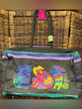 Laurel Burch-Colorful Patchwork Dogs Duffle Bag - Black & Multicolor